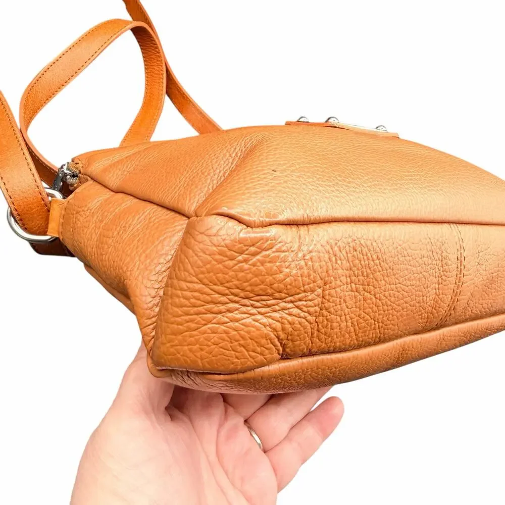 Valentina Italy Pebbled Leather Crossbody Bag Cognac Tan Zip Purse